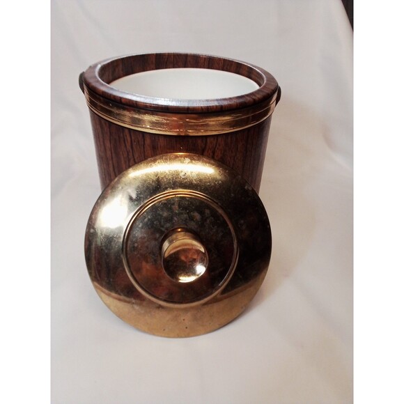 Shelton Ware NYC Vintage Wood Look Gold Trim Ice Bucket Needs TLC Worn - Picture 6 of 16